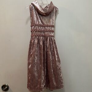 Light Pink Velvet Sleeveless Dress with Cowl Neck & Sparkly Embellished Details